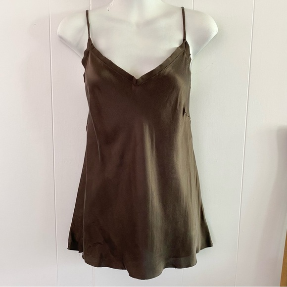 Alan Bilzerian Tops - Alan Bilzerian 100% Silk Brown Chocolate Chemise Style Cami Top Spaghetti Straps